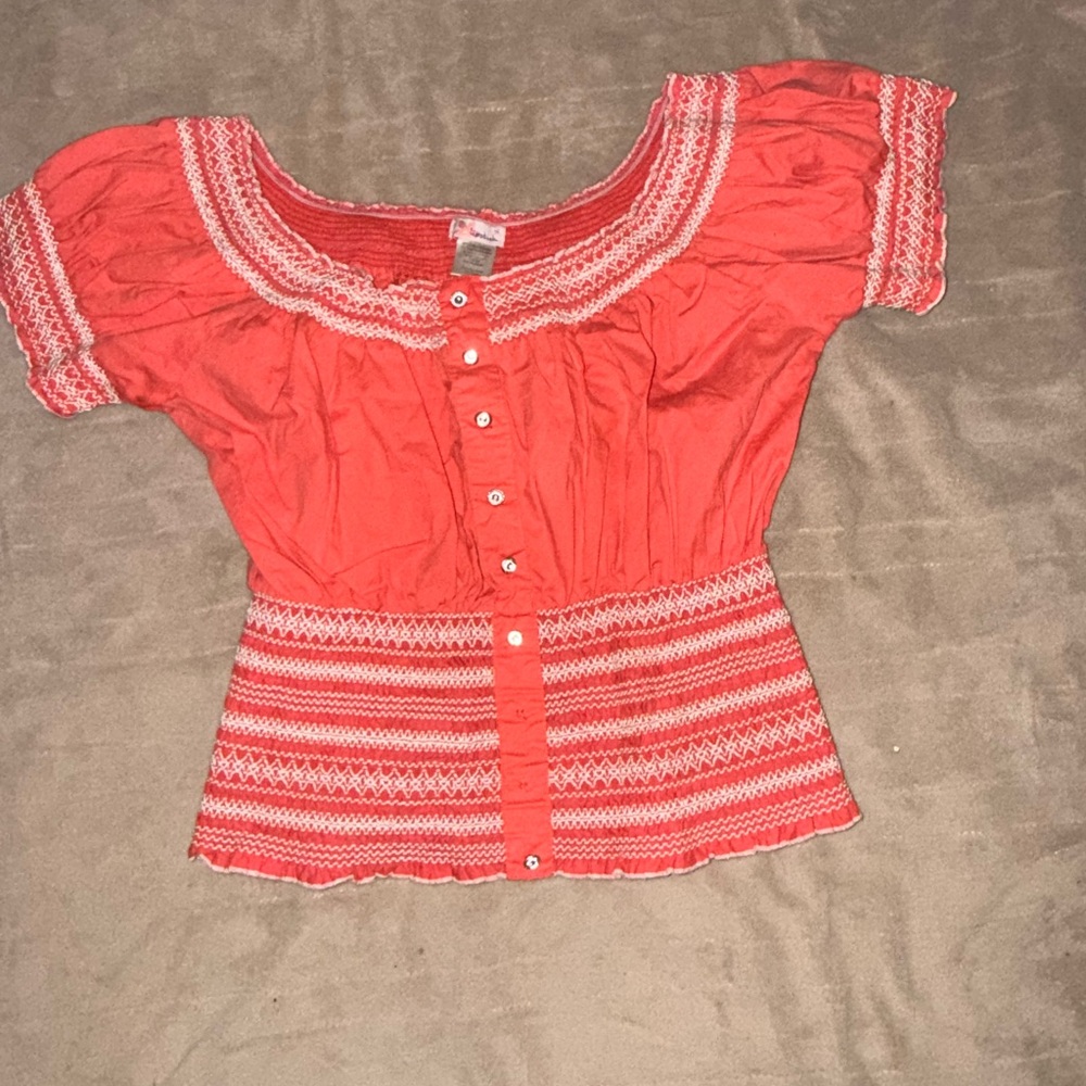Lipstick Boutique Coral Blouse with White Accents